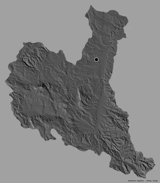 塞尔维亚扎伊沙尔斯基区的形状 其首都以纯色背景隔离 Bilevel高程图 3D渲染 — 图库照片