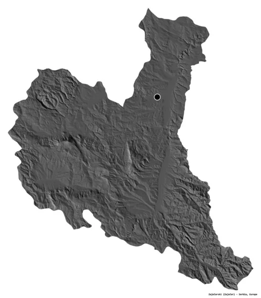 セルビアの首都ザジャルスキーの形は 白い背景に孤立しています 標高マップ 3Dレンダリング — ストック写真