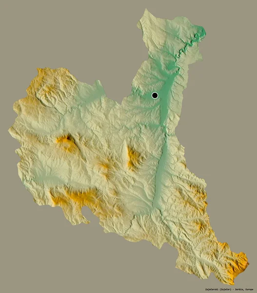 セルビア地方のザジャルスキーの形で その首都はしっかりとした色の背景に隔離されています 地形図 3Dレンダリング — ストック写真