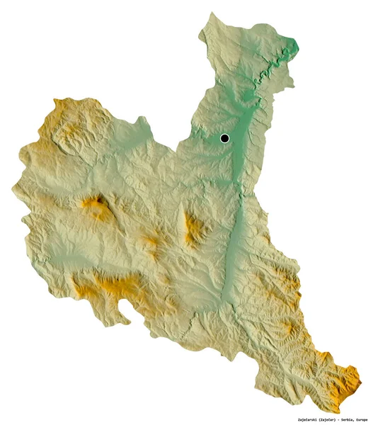 Kształt Zajecarskiego Okręgu Serbii Stolicą Odizolowaną Białym Tle Mapa Pomocy — Zdjęcie stockowe