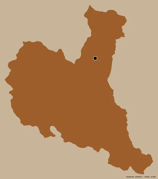 Form Zajecarski Distriktet Serbien Med Dess Huvudstad Isolerad Solid Färg — Stockfoto