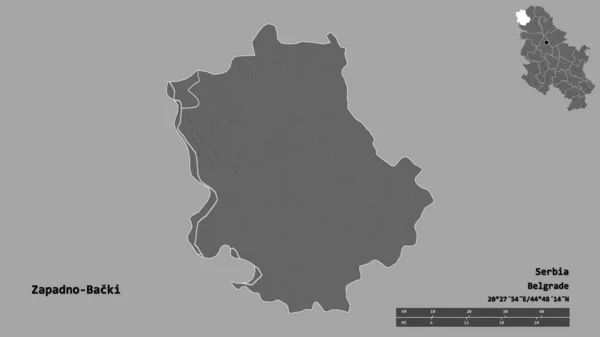 セルビアの首都サパドノ バッキの形はしっかりとした背景に孤立している 距離スケール リージョンプレビュー およびラベル 標高マップ 3Dレンダリング — ストック写真