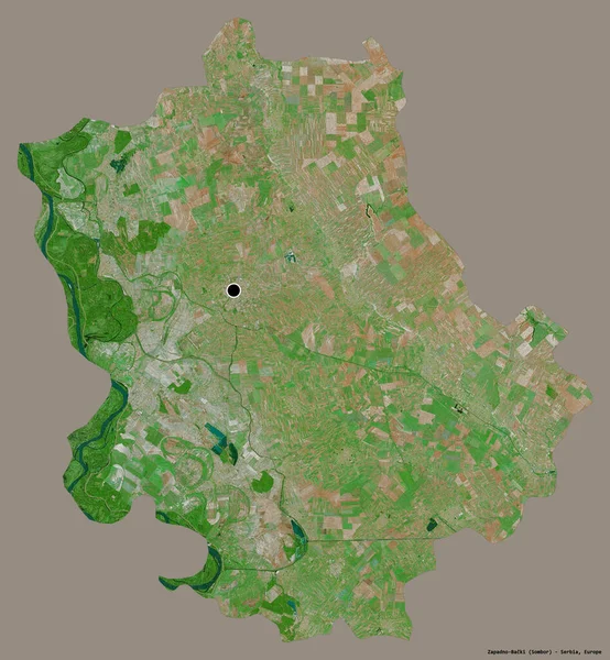 塞尔维亚Zapadno Backi区的形状 其首都以纯色背景隔离 卫星图像 3D渲染 — 图库照片