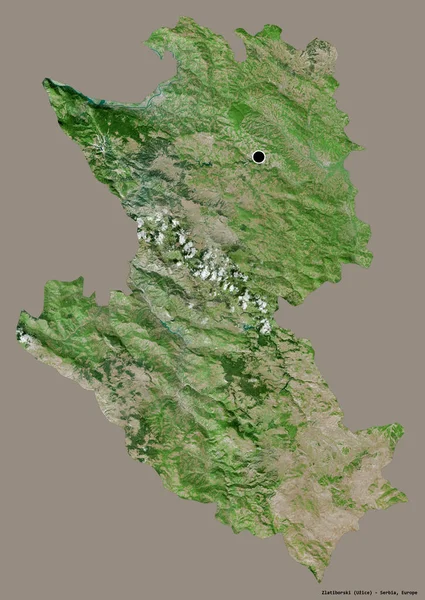 セルビア地方のズラティボルスキの形で その首都はしっかりとした色の背景に隔離されています 衛星画像 3Dレンダリング — ストック写真