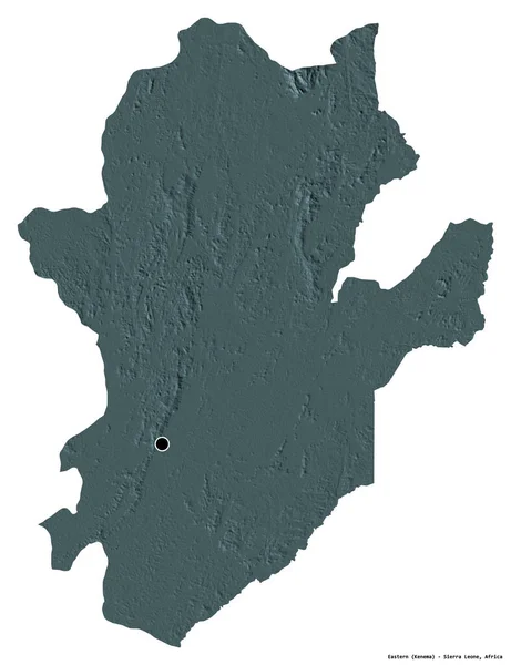 東の形 シエラレオネの州 その首都は白い背景に隔離されています 色の標高マップ 3Dレンダリング — ストック写真