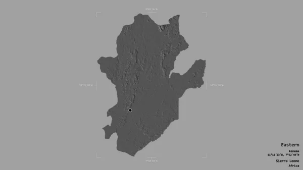 塞拉利昂省东部地区 以坚实的背景隔离在一个地理参考方块中 Bilevel高程图 3D渲染 — 图库照片