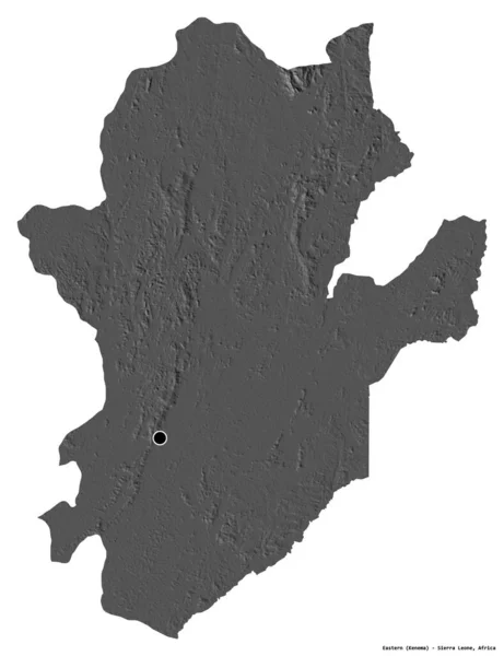 東の形 シエラレオネの州 その首都は白い背景に隔離されています 標高マップ 3Dレンダリング — ストック写真