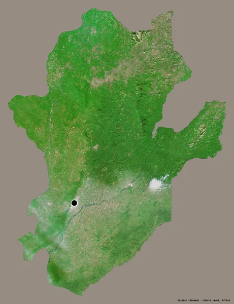東の形 シエラレオネの州 その首都は 固体色の背景に隔離されています 衛星画像 3Dレンダリング — ストック写真