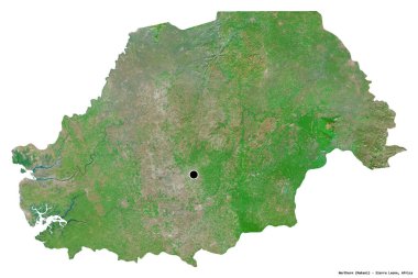 Kuzeyin şekli, Sierra Leone ili, başkenti beyaz arka planda izole edilmiş. Uydu görüntüleri. 3B görüntüleme