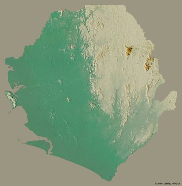 Başkenti koyu renk arka planda izole edilmiş Sierra Leone 'nin şekli. Topografik yardım haritası. 3B görüntüleme