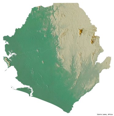 Beyaz arka planda başkenti izole edilmiş Sierra Leone 'nin şekli. Topografik yardım haritası. 3B görüntüleme