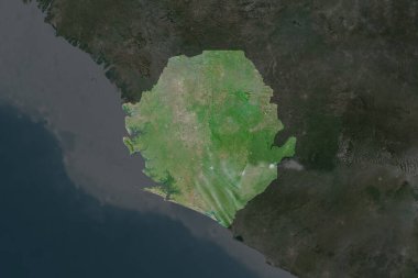 Sierra Leone 'nin şekli, komşu bölgelerin dedoygunluğuyla ayrılır. Uydu görüntüleri. 3B görüntüleme