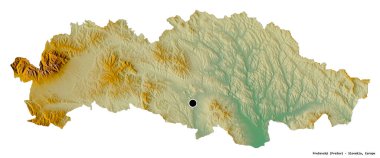 Presovsky 'nin şekli, Slovakya bölgesi, başkenti beyaz arka planda izole edilmiş. Topografik yardım haritası. 3B görüntüleme