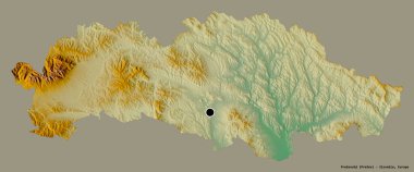 Slovakya 'nın başkenti Presovsky' nin katı renk arkaplanı ile izole edilmiş hali. Topografik yardım haritası. 3B görüntüleme