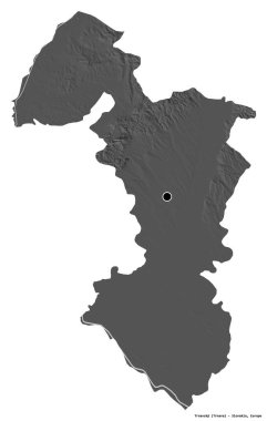 Trnavsky 'nin şekli, Slovakya bölgesi, başkenti beyaz arka planda izole edilmiş. Çift seviyeli yükseklik haritası. 3B görüntüleme