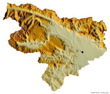 Slovenya 'nın istatistiksel bölgesi Gorenjska' nın beyaz arka planda bulunan başkenti. Topografik yardım haritası. 3B görüntüleme