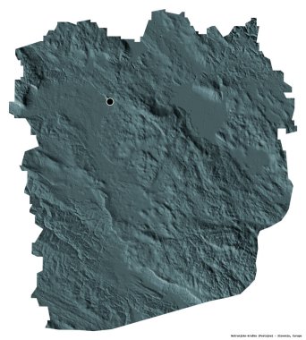 Slovenya 'nın istatistiksel bölgesi Notranjsko-kraska' nın şekli, başkenti beyaz arka planda izole edilmiş. Renkli yükseklik haritası. 3B görüntüleme