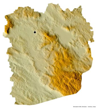 Slovenya 'nın istatistiksel bölgesi Notranjsko-kraska' nın şekli, başkenti beyaz arka planda izole edilmiş. Topografik yardım haritası. 3B görüntüleme
