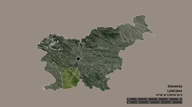Slovenya 'nın başkenti, ana bölgesel bölünmesi ve ayrılan Notranjsko-kraska bölgesi ile dejenere bir şekli. Etiketler. Uydu görüntüleri. 3B görüntüleme