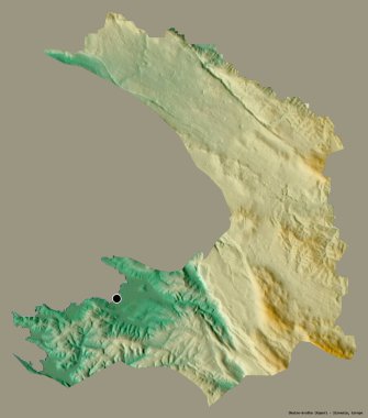 Slovenya 'nın istatistiksel bölgesi Obalno-kraska' nın şekli, başkenti sağlam bir renk arkaplanına sahip. Topografik yardım haritası. 3B görüntüleme