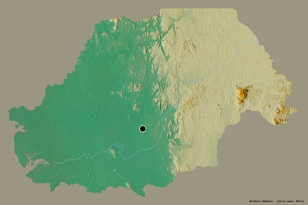 シエラレオネの北部州の形で その首都はしっかりとした色の背景に隔離されています 地形図 3Dレンダリング — ストック写真