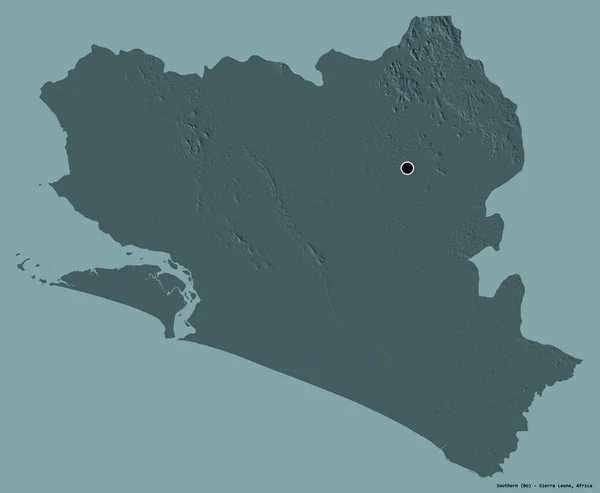 塞拉利昂省南部的形状 其首都用纯色背景隔开 彩色高程图 3D渲染 — 图库照片