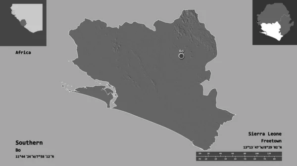 Форма Півдня Провінція Сьєрра Леоне Столиця Масштаб Відстаней Превью Етикетки — стокове фото