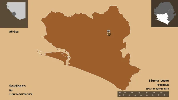 Shape Southern Province Sierra Leone Its Capital Distance Scale Previews — Stock Photo, Image