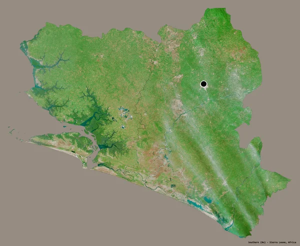 塞拉利昂省南部的形状 其首都用纯色背景隔开 卫星图像 3D渲染 — 图库照片