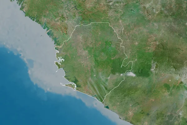 塞拉利昂幅员辽阔 有国家概况 国际和区域边界 卫星图像 3D渲染 — 图库照片