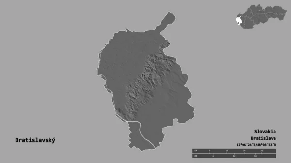 Forma Bratislavsky Región Eslovaquia Con Capital Aislado Sobre Fondo Sólido — Foto de Stock