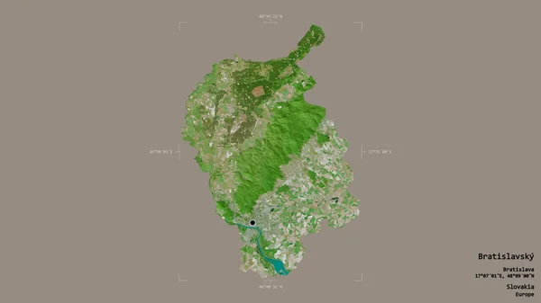 位于斯洛伐克布拉迪斯拉夫斯基地区的地区 在一个地理参考方块中 背景坚实 与世隔绝 卫星图像 3D渲染 — 图库照片