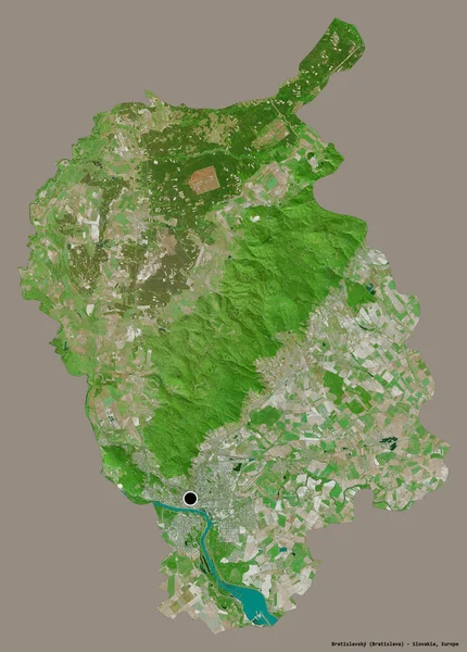 斯洛伐克布拉迪斯拉夫斯基地区的形状 其首都以纯色背景隔离 卫星图像 3D渲染 — 图库照片