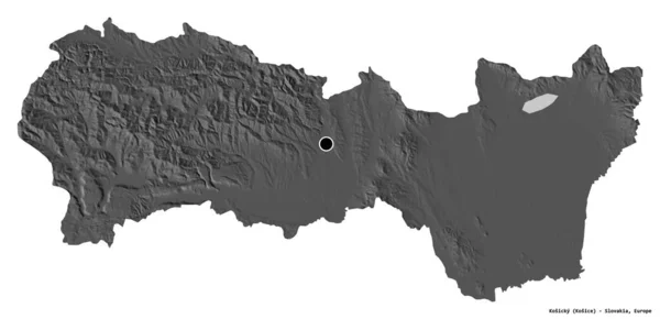 Tvar Košického Kraje Svým Hlavním Městem Izolovaným Bílém Pozadí Mapa — Stock fotografie