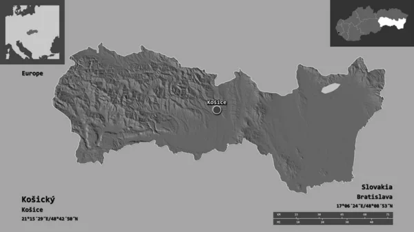 Forma Kosicky Región Eslovaquia Capital Escala Distancia Vistas Previas Etiquetas —  Fotos de Stock