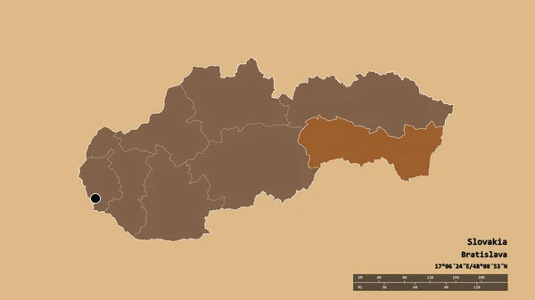 Forma Dessaturada Eslováquia Com Sua Capital Principal Divisão Regional Área — Fotografia de Stock