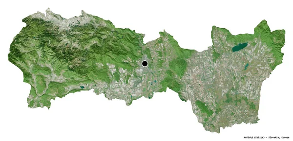 Tvar Košického Kraje Svým Hlavním Městem Izolovaným Bílém Pozadí Satelitní — Stock fotografie
