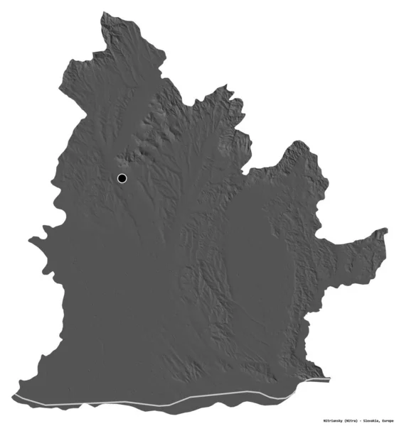 斯洛伐克的Nitriansky地区的形状 其首都被白色背景隔离 Bilevel高程图 3D渲染 — 图库照片