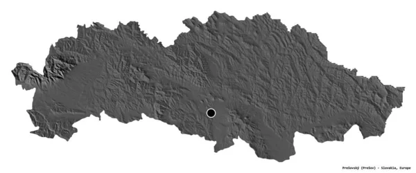 Форма Пресовского Района Словакии Столицей Белом Фоне Карта Рельефа Билевеля — стоковое фото