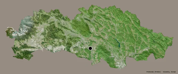 斯洛伐克普雷索夫斯基地区的形状 其首都以纯色背景隔离 卫星图像 3D渲染 — 图库照片