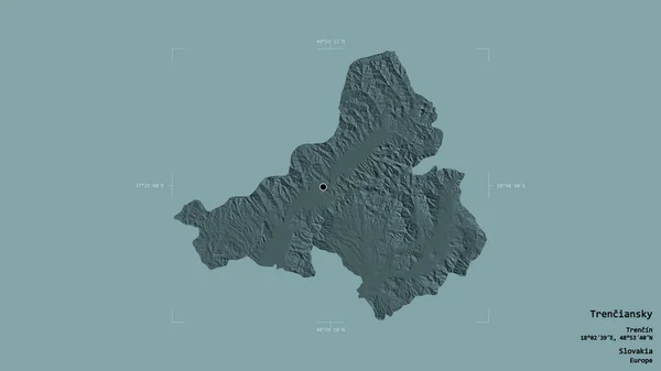 斯洛伐克特伦辛斯基地区 在一个地理参考方块中 被坚实的背景隔离 彩色高程图 3D渲染 — 图库照片