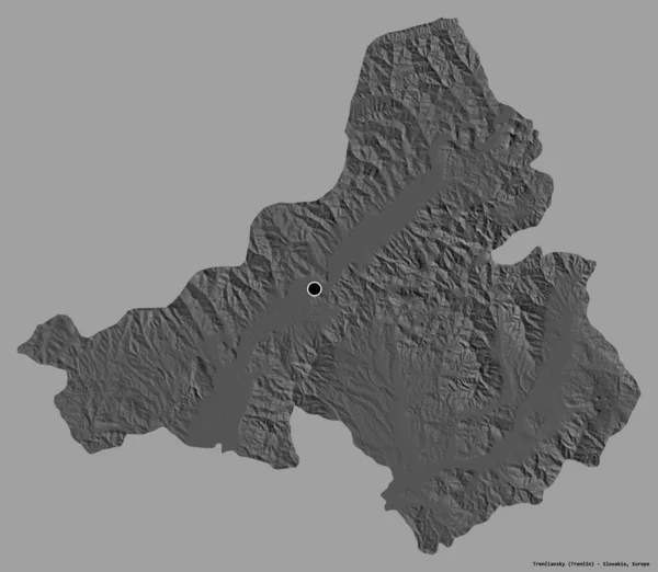 斯洛伐克特伦扬斯基地区的特伦扬斯基形状 其首都以纯色背景隔离 Bilevel高程图 3D渲染 — 图库照片