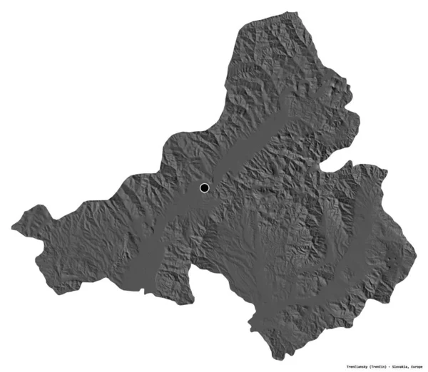 斯洛伐克特伦辛斯基地区的形状 其首都被白色背景隔离 Bilevel高程图 3D渲染 — 图库照片