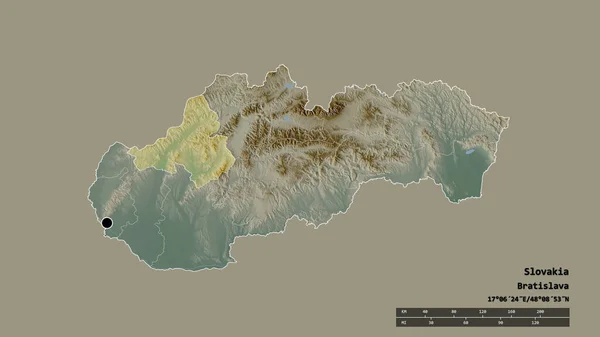 Vyprahlý Tvar Slovenska Hlavním Městem Hlavní Regionální Divizí Odděleným Trenčianským — Stock fotografie
