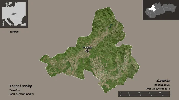 Form Trencianskij Regionen Slovakien Och Dess Huvudstad Avståndsskala Förhandsvisningar Och — Stockfoto