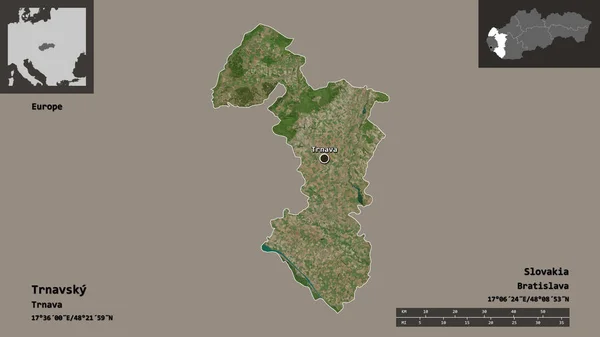 斯洛伐克地区特尔纳夫斯基的形状及其首都 距离刻度 预览和标签 卫星图像 3D渲染 — 图库照片