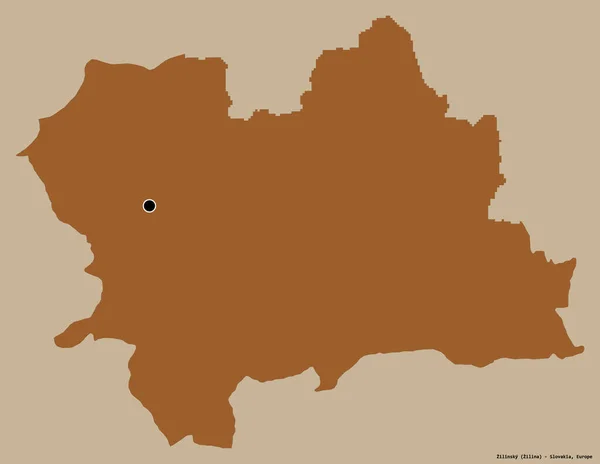 Форма Зилинского Района Словакии Столица Которого Выделена Сплошном Цветном Фоне — стоковое фото