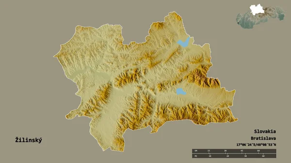 Forma Zilinsky Región Eslovaquia Con Capital Aislada Sobre Fondo Sólido — Foto de Stock