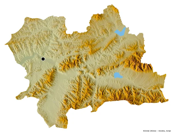 Форма Зілінського Області Словаччини Столицею Ізольованою Білому Тлі Карта Рельєфу — стокове фото
