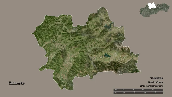 シリンスキーの形状 スロバキアの地域 その首都は しっかりとした背景に隔離されました 距離スケール リージョンプレビュー およびラベル 衛星画像 3Dレンダリング — ストック写真